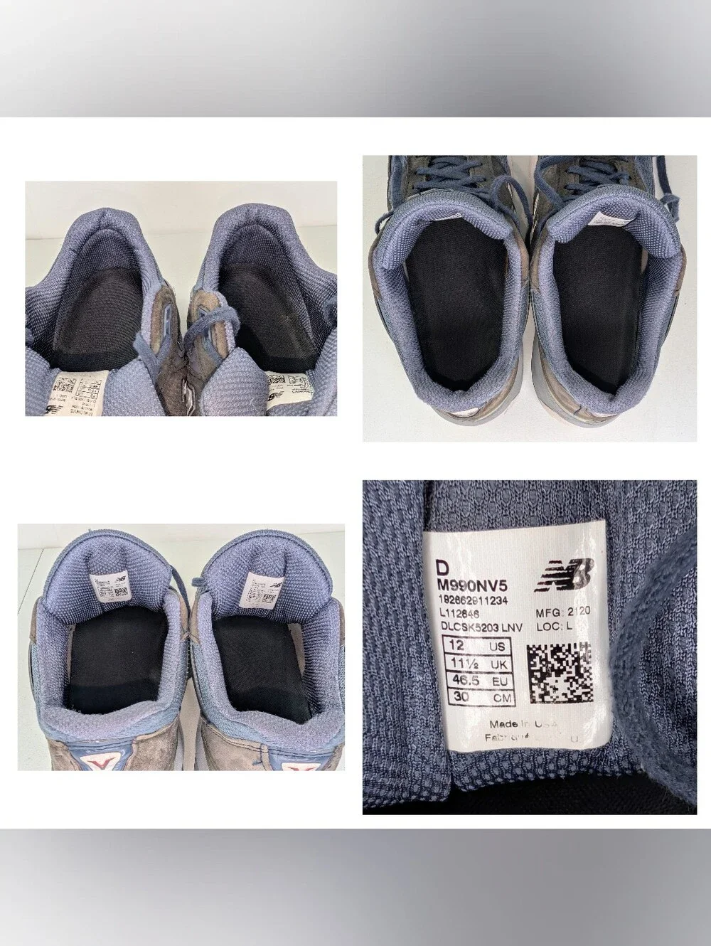 New Balance 990v5 Walking Shoes Mens Size 12 D M990NV5 Blue Gray Sneakers USA